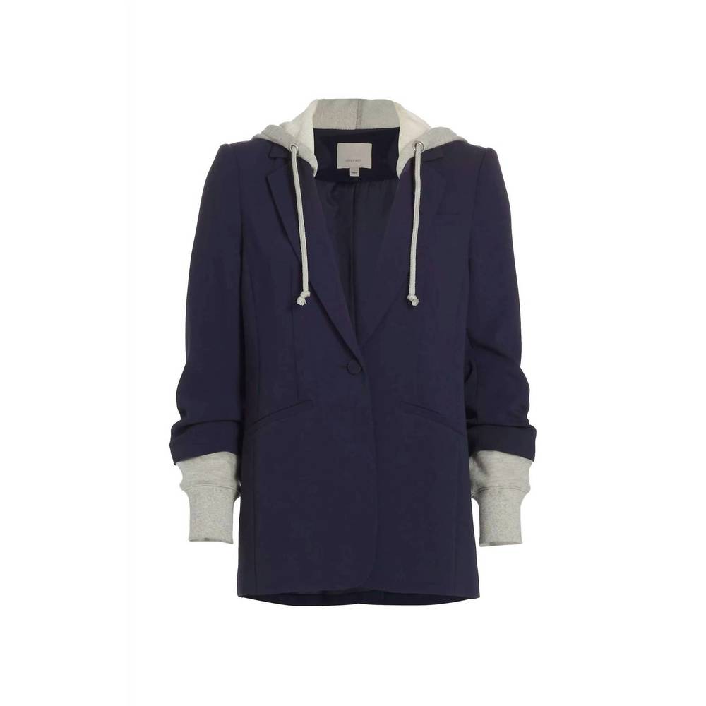 NEW CINQ A SEPT hooded khloe blazer jacket in navy - Picture 5 of 5